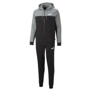 Tuta da uomo con cappuccio Puma Ess+ Hooded Colorblock Suit Fl Cl 670037-01