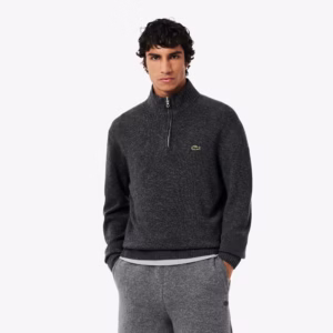 Maglione a Mezza Zip in Lana Cardata da Uomo Lacoste AH3052-050