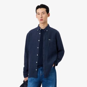 Lacoste Camicia a Maniche Lunghe di Lino da Uomo Regular Fit CH5692-166