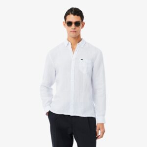 Lacoste Camicia a Maniche Lunghe di Lino a Righe da Uomo regular Fit CH6985-29I