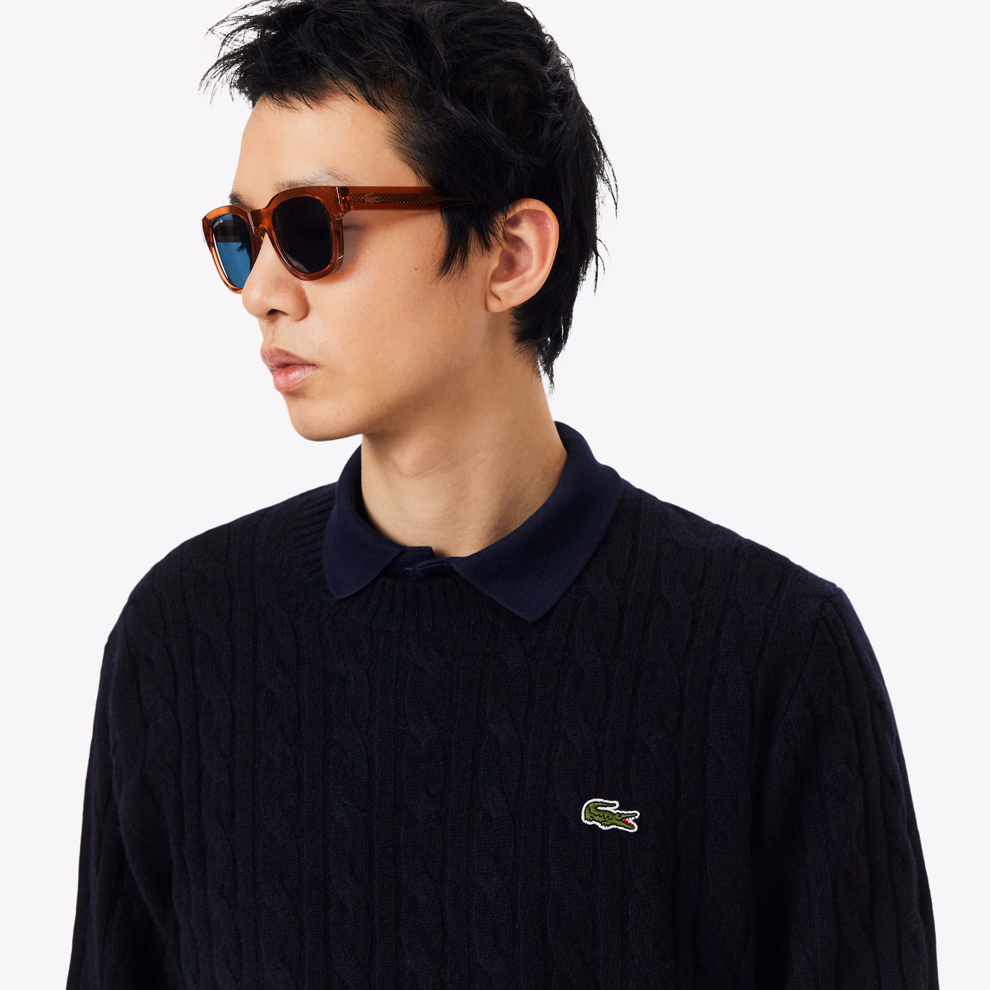 Lacoste Maglione Girocollo a Trecce in Lana Cardata AH2924-166