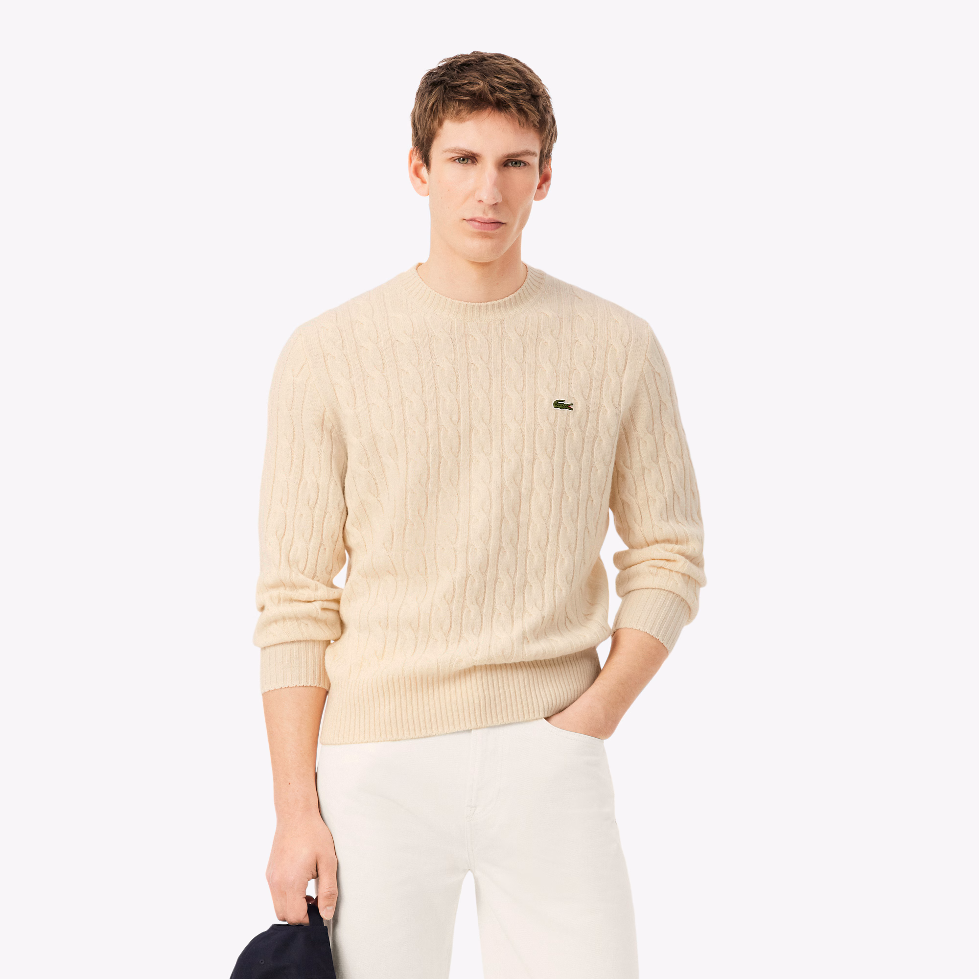 Lacoste Maglione Girocollo a Trecce in Lana Cardata AH2924-XFJ
