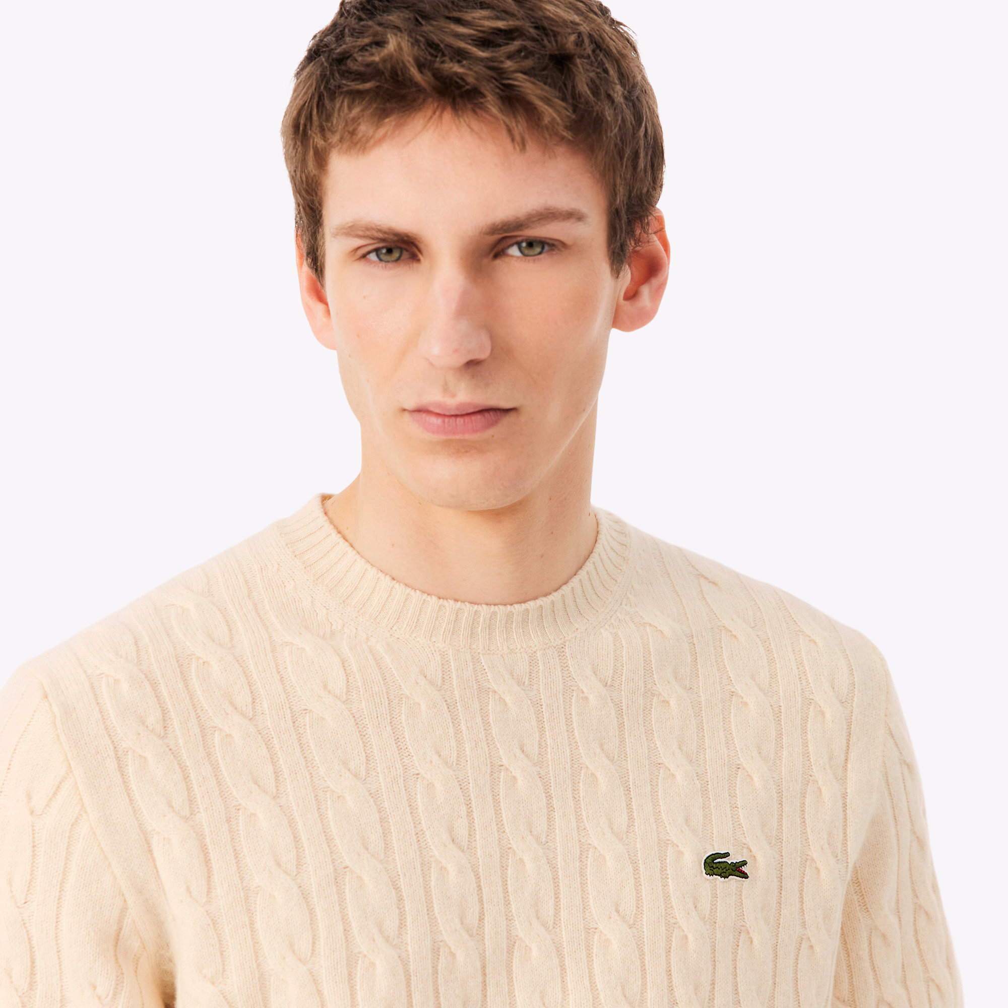 Lacoste Maglione Girocollo a Trecce in Lana Cardata AH2924-XFJ