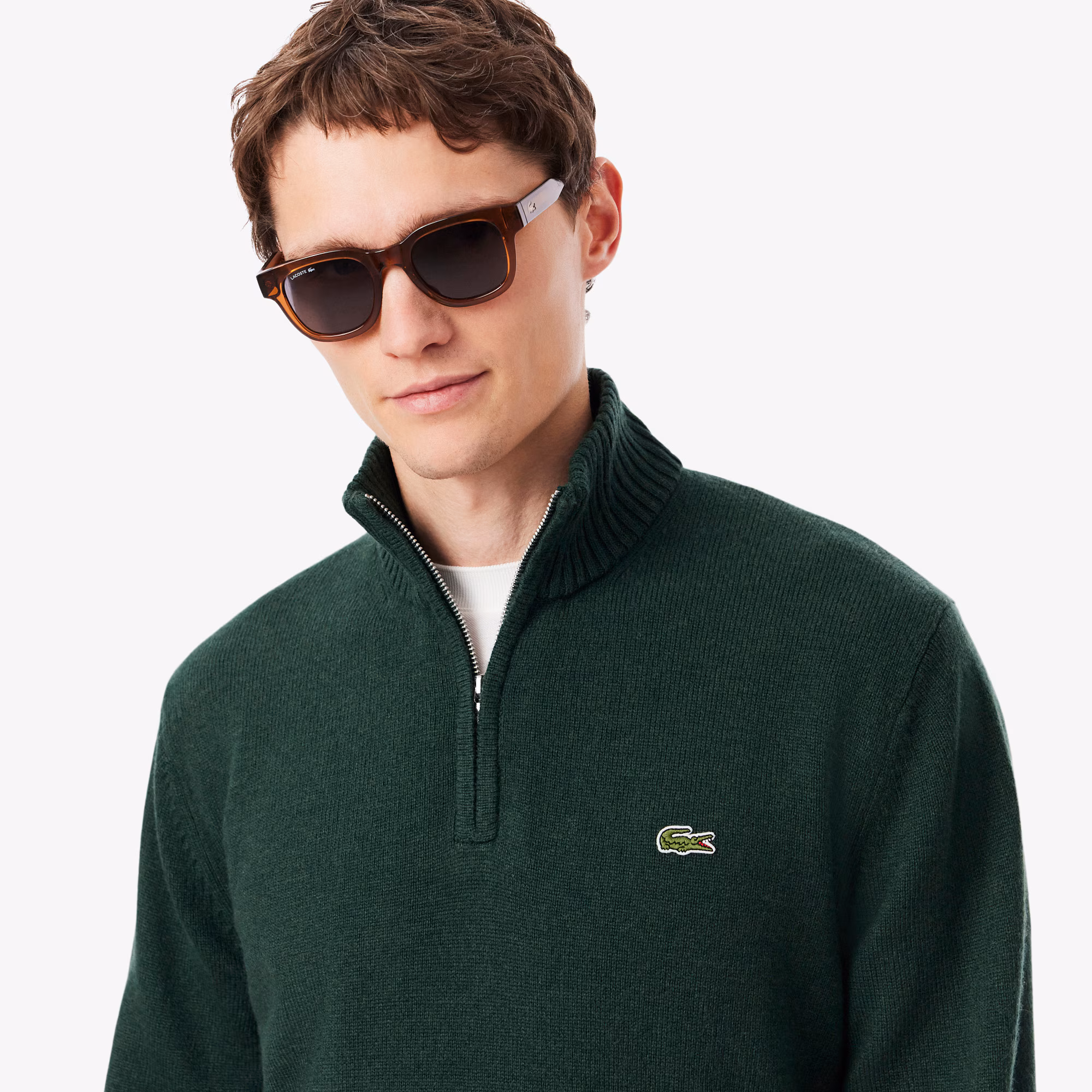 Lacoste Maglione Mezza Zip in Lana da Uomo AH3052-YZP