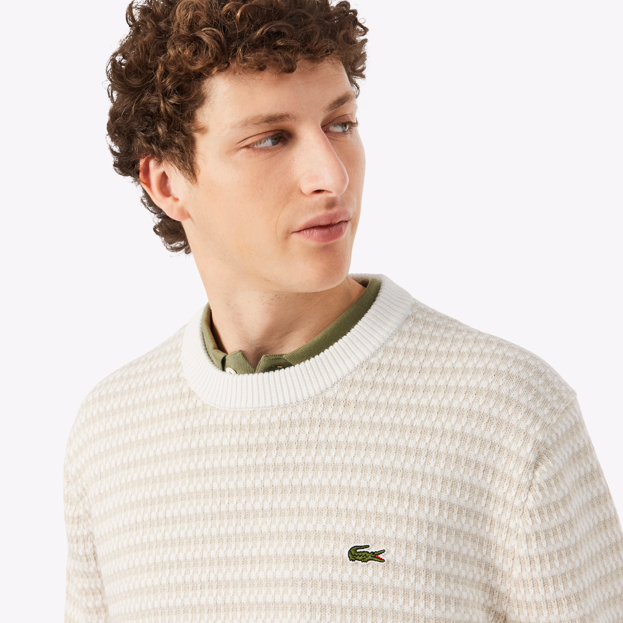 Lacoste Maglione Girocollo Jacquard in Cotone AH8569-WL6