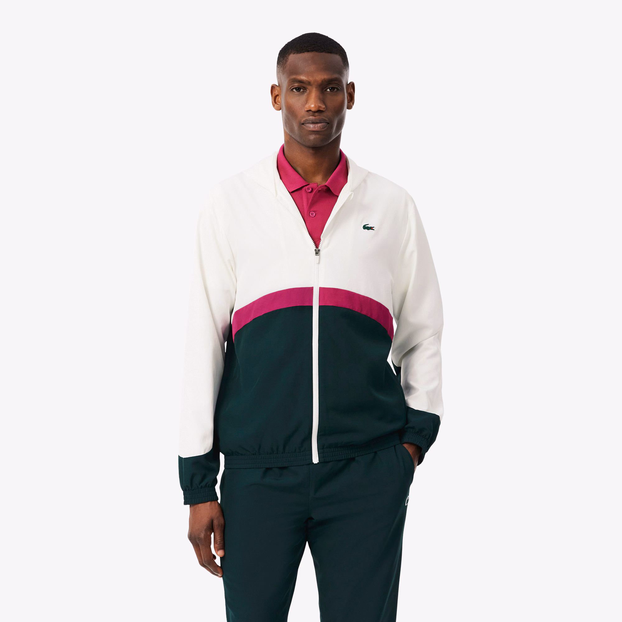 Lacoste Tuta Uomo Colorblock con Cappuccio e Stampa WH6604-TYK